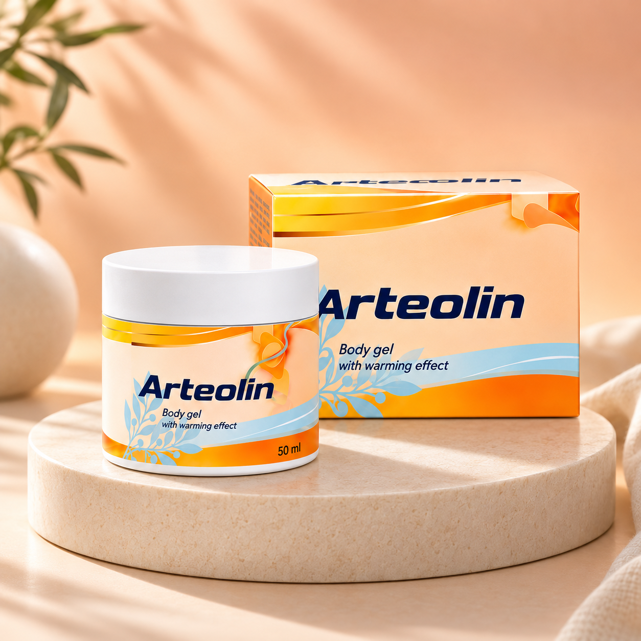 Borcanul Arteolin de 50 ml lângă cutia de carton